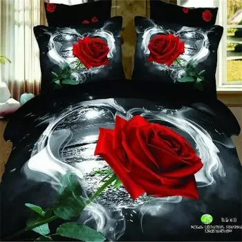 

Moonlight Lake Rose Black and Red Bedding Sets Queen Size 100% Cotton 3d Floral Printed Bed Sheets Pillowcase Duvet Cover Set