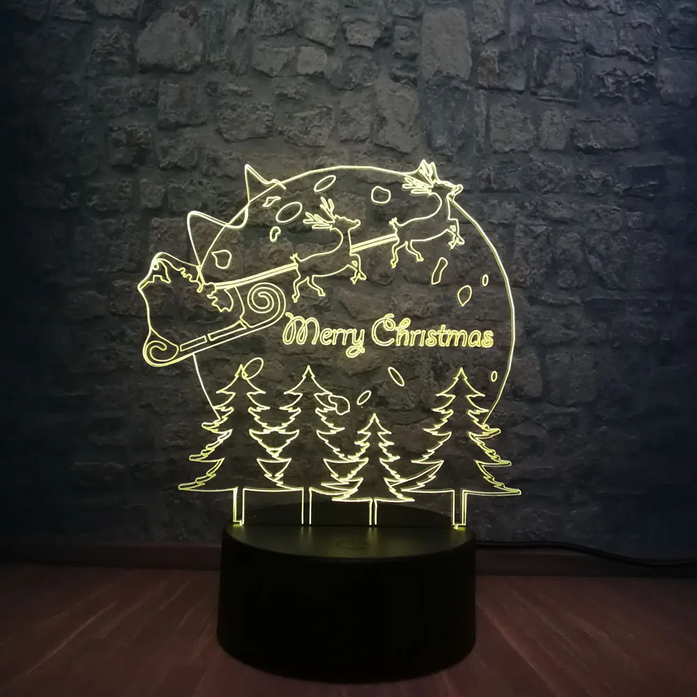 

Merry Christmas Deer Tree 3D LED Lamp 7 Color Change RGB Lighting Kid Baby Room Sleep Night Light Illusion Decor Effect USB Base