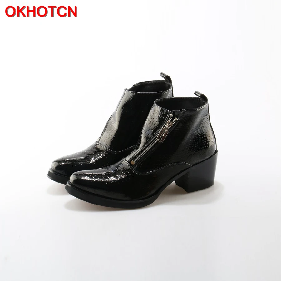 Casual Britânico Homens Ankle Dos Side De Cobra Moda Genuíno Botas Padrão 2019 Boots Zip Luxo Preto Couro Moto Estilo 7XPqn8w