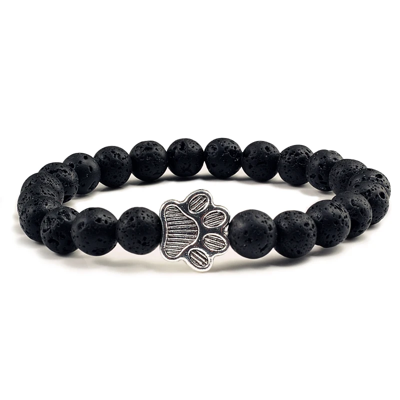 

2018 Lava Rock Natural Stone Mala Bead Yoga Charm Bracelet Dog Hand Paw Elastic Rope Bead Bracelet Fashion Men Women Jewelry