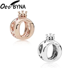 Octbyna autêntico prata cor rosa ouro coroa charme se encaixa pandora pulseiras colar pingente de cristal charme diy jóias fazendo