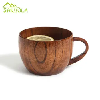 

2pcs/set zakka lotion flat Wooden coffee cup set wide-mouth drink tea cup wool tableware cup with handle 260ml