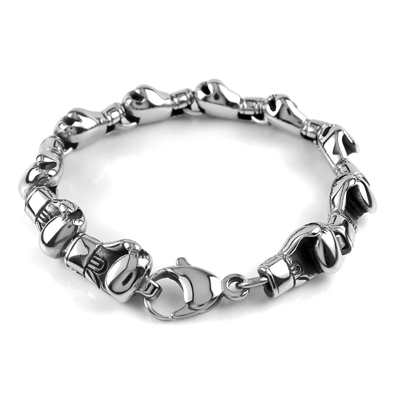 

22cm Mens Boxing Boxer Glove Bracelet Boys Chain Smooth Curb Link Stainless Steel Bracelet Christmas Jewelry Freeshipping VB641
