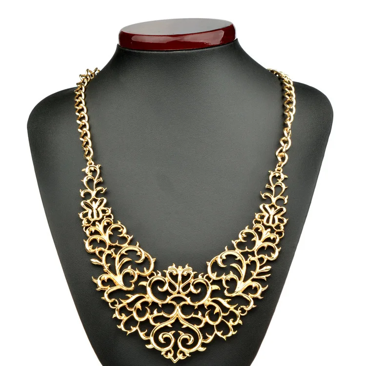 vintage jewelry Hollow flower punk goldchain pendant necklace for woman