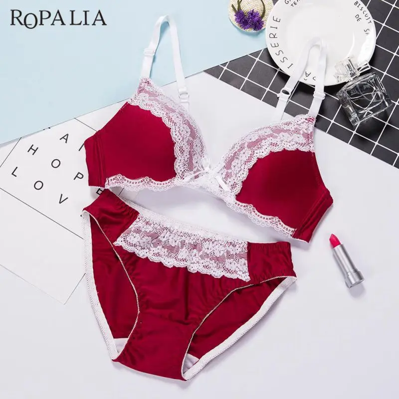 Buy Sexy Women Back Closure Padded Bra Sets B Cup Lace Gauze Patchwork Wireless