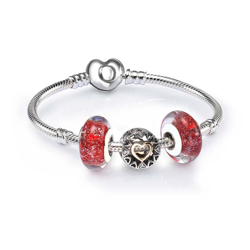

DERMSPE 925 Sterling Silver Love Circle Start Bracelet Set Fit DIY Original Charm Bracelets Jewelry