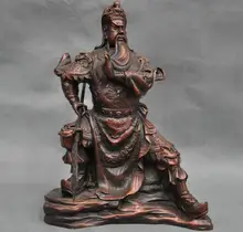 free shipping S06965 10” China Warrior Guan Gong Soldier Sword Dragon Bronze Statue