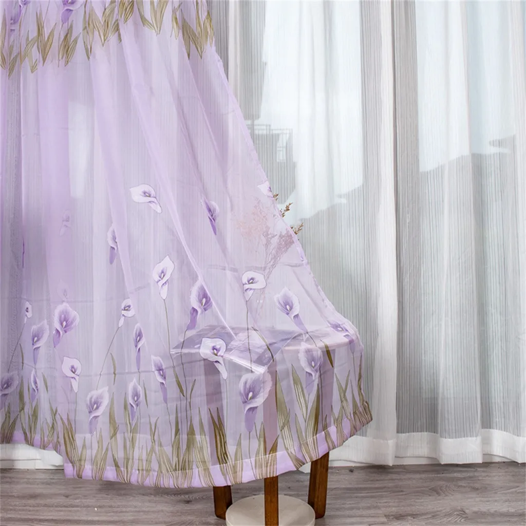 1 ткань современный Daffodil цветок тюль шторы занавеска для разделения комнат комнаты s Для Гостиная украшения дома 100x130 см - Цвет: Purple