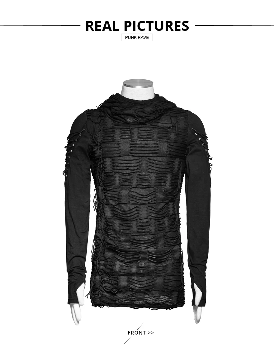 Punk Men Long sleeves Hooded Black Steampunk Gothic Top Rock