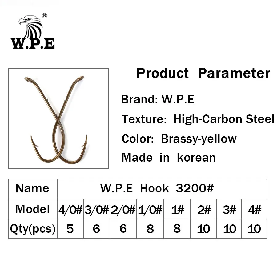 W. P. E брендовый рыболовный крючок, 3 упаковки/Лот, колючий крючок, Размер 1#-4#1/0#-4/0#, рыболовный крючок для ловли карпа, Корейская Высокоуглеродистая сталь, рыболовные снасти