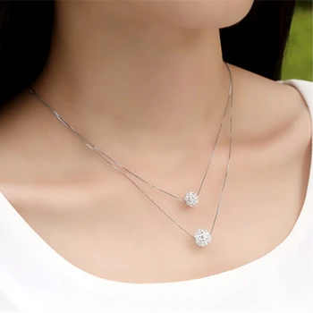 

Short Korean Double-layer Drill Ball Clavicle Chain 925 Sterling Silver Temperament Personality Fashion Female Necklace SNE136