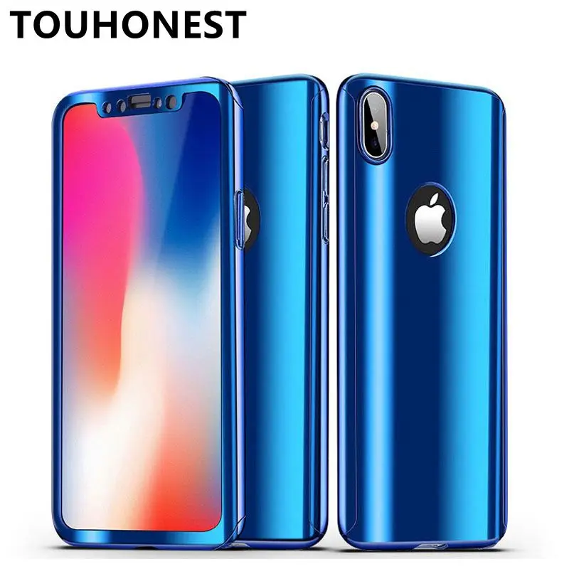 

For iphone X 8 plus 360 Full Cover Mirror Plating Phone Case For iPhone 7 6 6s 8 7 Plus Ultra Thin Hard Cover Protective Cases