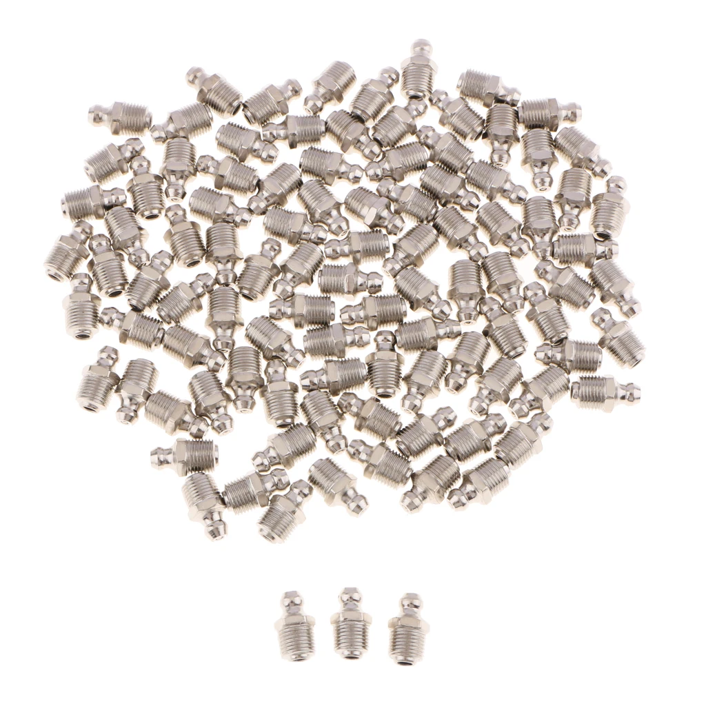 100 Pieces Sliver Car Straight Metric 1/8 Grease Zerk Nipple Fitting M8*1