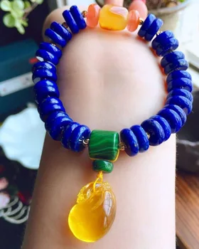 

10mm Certificate Natural Lapis Lazuli Gemstone Bracelet With Pendant For Woman Female Gift Bless Crystal Stretch Bracelet AAAAA