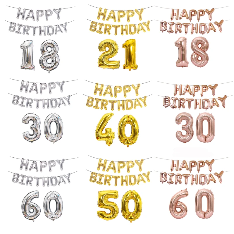 15pcs Set 40 Inch Number 16 Inch English Character Happy Birthday Balloons Aluminum Foil Balloon Dad Mom Birthday Party Decor Ballons Accessories Aliexpress