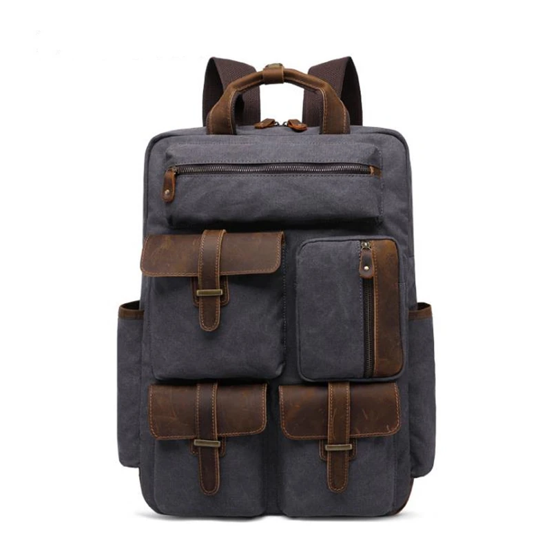

2019 New Classic Simple Shoulder Outdoor Bag Travel Retro Canvas Men's Backpack Waterproof Middle School Bag Men's Backpack
