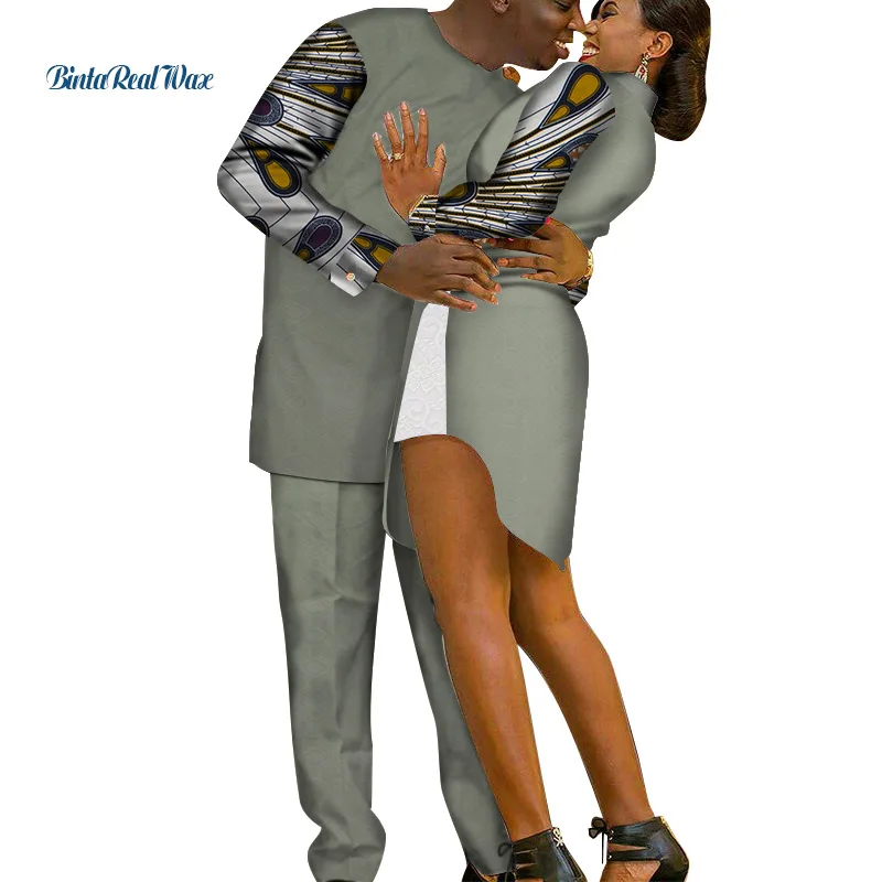Африканские платья для женщин Bazin Riche мужские комплекты рубашка и брюки Одежда для влюбленных пар платья с принтом африканская одежда WYQ216 - Цвет: 17