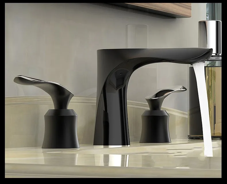 Black and chrome solid brass bathroom sink basin faucet Art design Dual