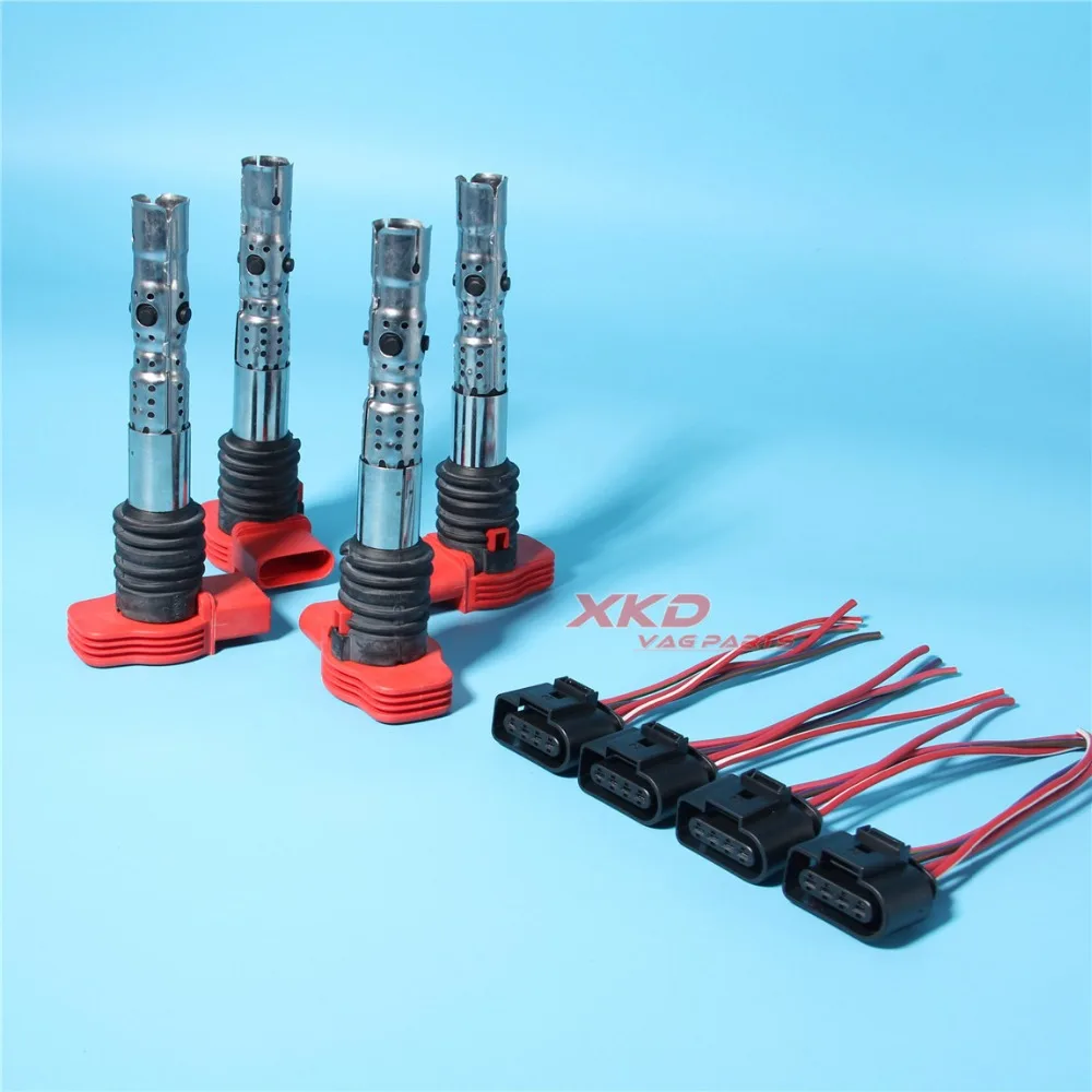 4 шт. катушки зажигания и Plug комплект подходит для AU DI A4 B6 B7 A6 C5 A8 D3 3 0 V6 06C 905 115 L/ 8K0 973