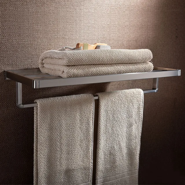 Wall Mounted Bathroom Brushed Nickel Stainless Steel Shelf Double Wall Mounted Bathroom Brushed Nickel Stainless Steel Shelf Double Deck Towel Rack Holder Accessories
