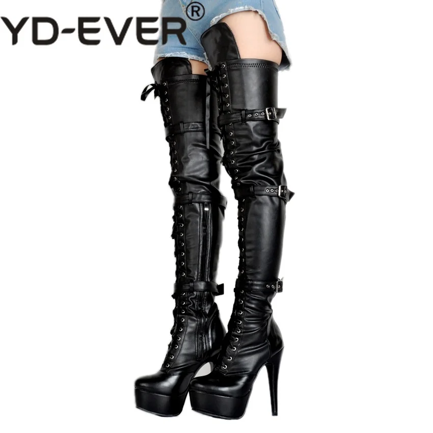 

2018 New Plus Big Size 34-52 Black Zip Buckle Sexy Thigh High Heel Platform Over The Knee Ladies Women Autumn Winter Boot X1713