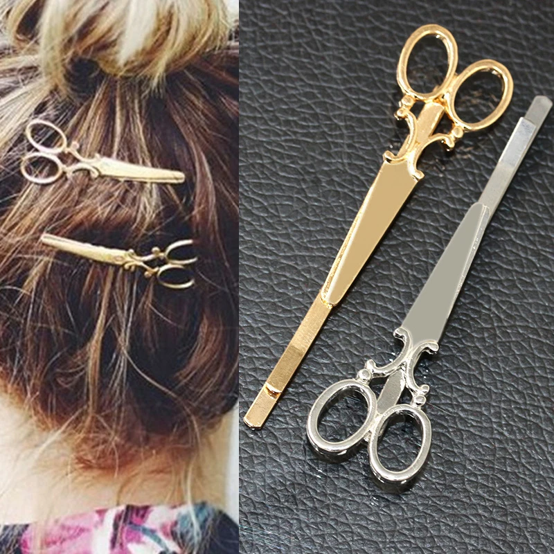 1PC Creative Scissors Shape Chic Women Golden Silvery Scissors Shape Hair Clip Hair Pin Headwear