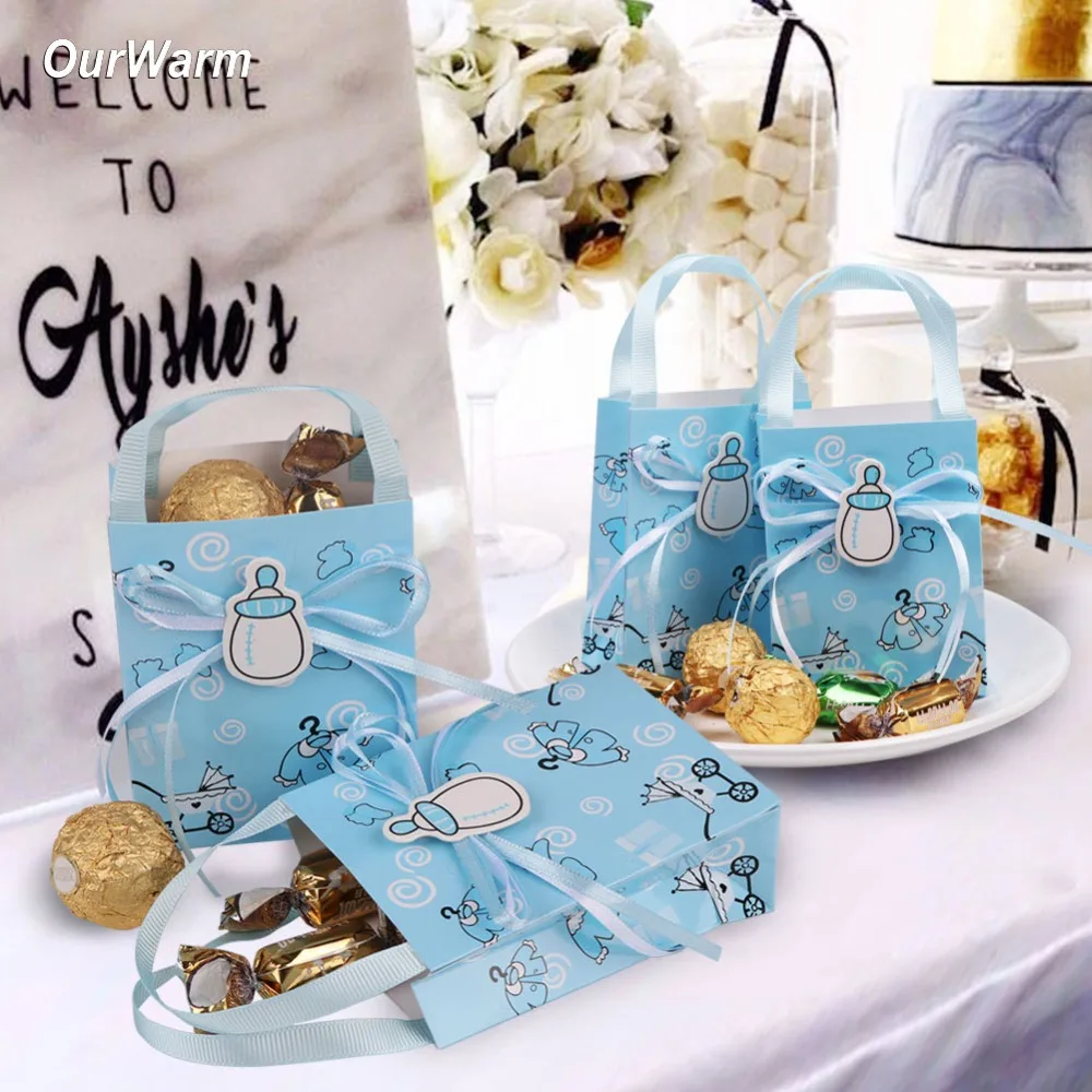 OurWarm 12 шт Babyshower мальчик девочка коробка шоколада печенья мешок торт упаковка бумажные мешки с ручками конфеты бар украшения