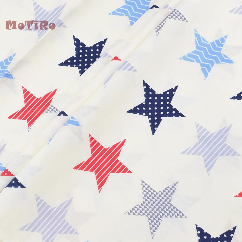 

MoTiRo,Half Meter,Printed Twill Cotton Fabric,Blue&Red Star Pattern Material of Handmade/Quilting/Sewing/Sheet/Pillow/Needlework