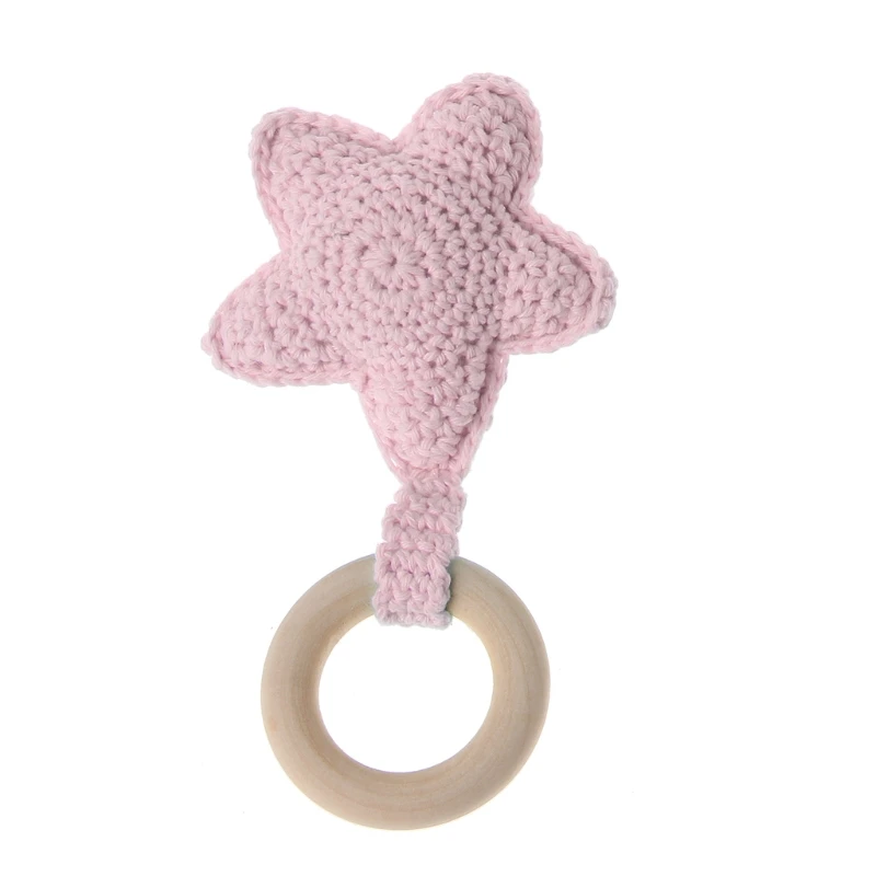 Детское Зубное кольцо Чуи безопасности Прорезыватель деревянный природные звезды сенсорная игрушка подарок древесины - Цвет: Розовый