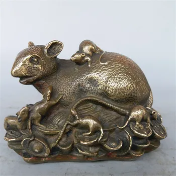 

SHUN brass Selling copper mouse animal statue Lucky Wangcai Zodiac rat Feng Shui Decoration Home decoration