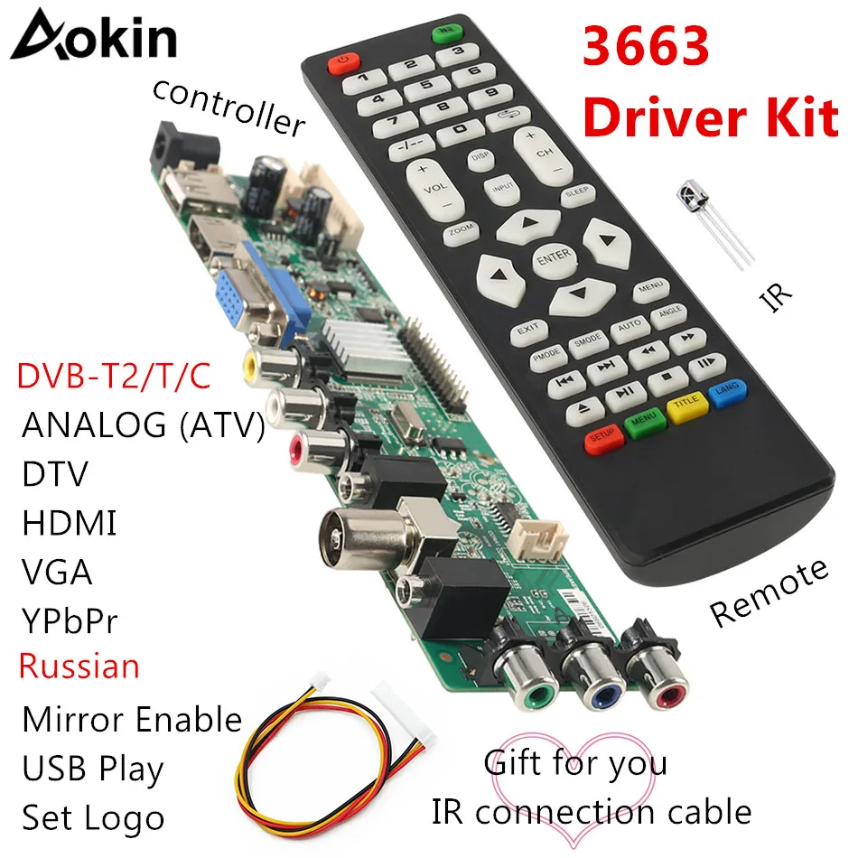 

3663 New Digital Signal DVB-C DVB-T2 DVB-T Universal LCD TV Controller Driver Board UPGRADE 3463A Russian USB play LUA63A82