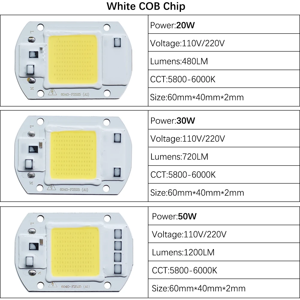 10PCS High Power 20W 30W 50W COB Light No need Driver Smart IC LED COB Chip for DIY Project Spotlight Flood light