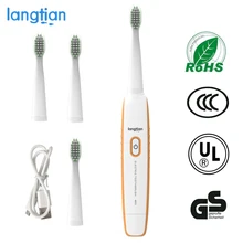 Langtian USB перезаряжаемая звуковая электрическая зубная щетка Смарт ультра звуковая отбеливающая взрослая зубная щетка Сменные водонепроницаемые головки
