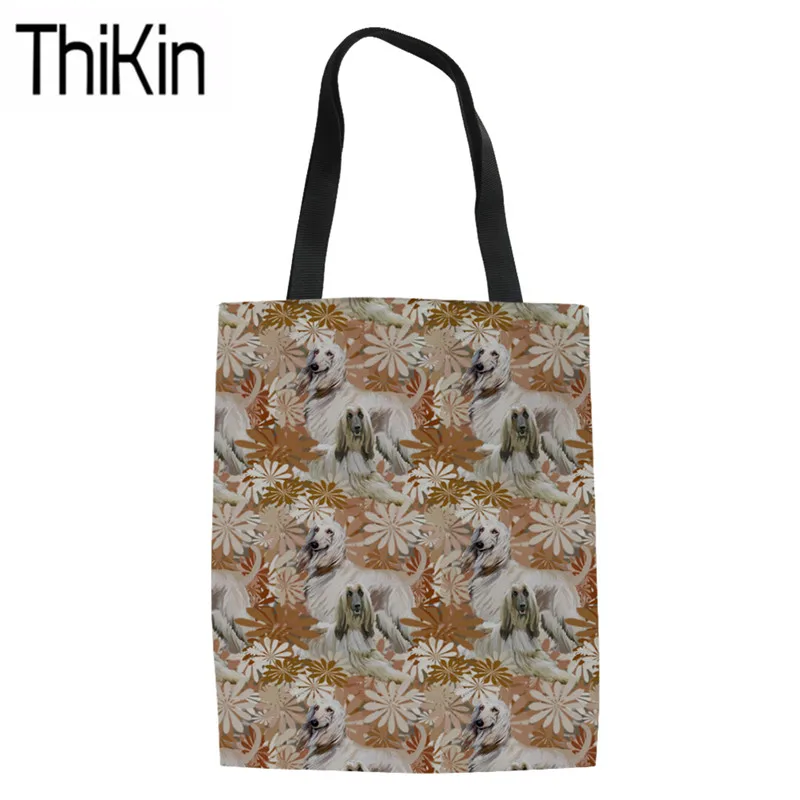 

THIKIN Ladies Canvas Tote Bag for Women Afghan Hound Printing Shopping Bags Females Foldable Shopper Storage Travel Tote Bags