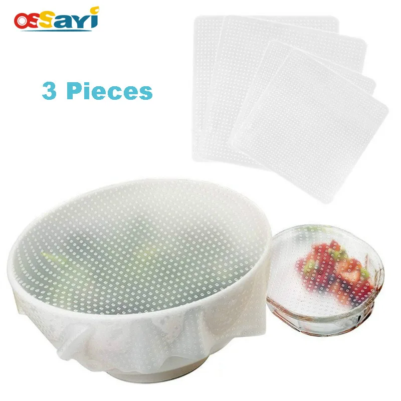 

3pcs/Lot Silicone Wraps Seal Cover Stretch Cling Film Food Fresh Keep Wraps Kitchen Reusable Multifunctional Fresh Wraps Tools