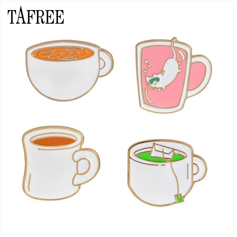 

TAFREE Tea Ball Coffee Cup Brooch Pins Drip Oil Simple Design Lapel Pins Bag Pin Badge Cartoon Cute Jewelry