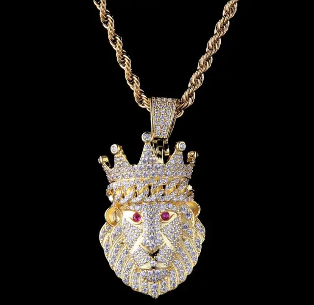 Men Hip Hop Iced out bling crown of lion Pendant Necklaces Pave setting zircon Fashion Charm Necklace male Hiphop jewelry gifts