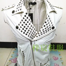 Модный кожаный костюм с заклепками тонкий панк заклепки мотоциклетная одежда кожаный жилет бар представление Мужские Сценические костюмы певицы