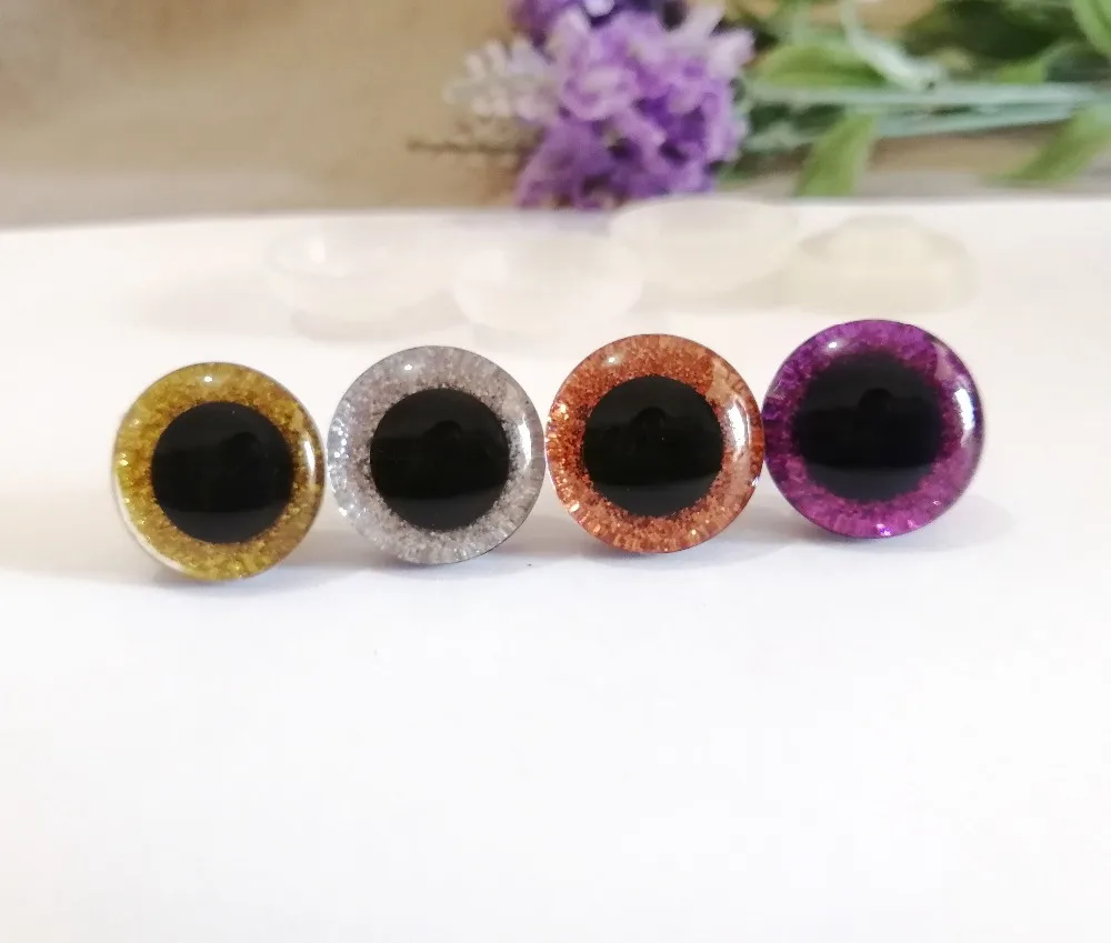 

100pcs/lot new 16mm/20mm/25mm trapezoid plastic clear safety toy eyes + glitter color +white washer -gold/silver/orange/purple