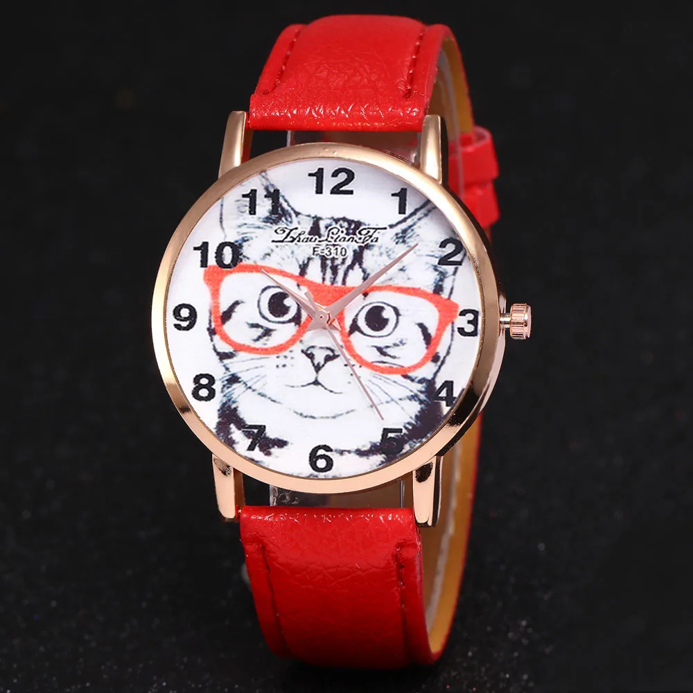 Роскошные Брендовые женские часы с рисунком кота, кожаный ремешок, аналоговые кварцевые модные женские наручные часы, дизайн, relogio feminino 30X
