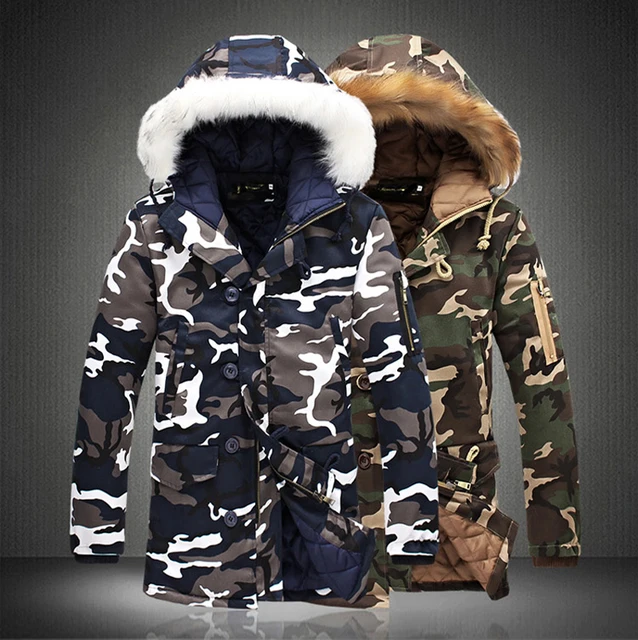 Fashion Camouflage Parkas Mens Military Medium long Winter