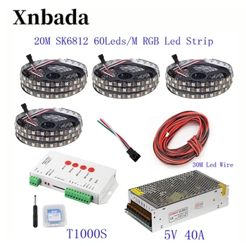 

20M 15M 10M 5M WS2812B LED Strip WS2812B IC 60 leds/M RGB Smart Pixel Strip + T1000S Led Controller + 5V Led power supply