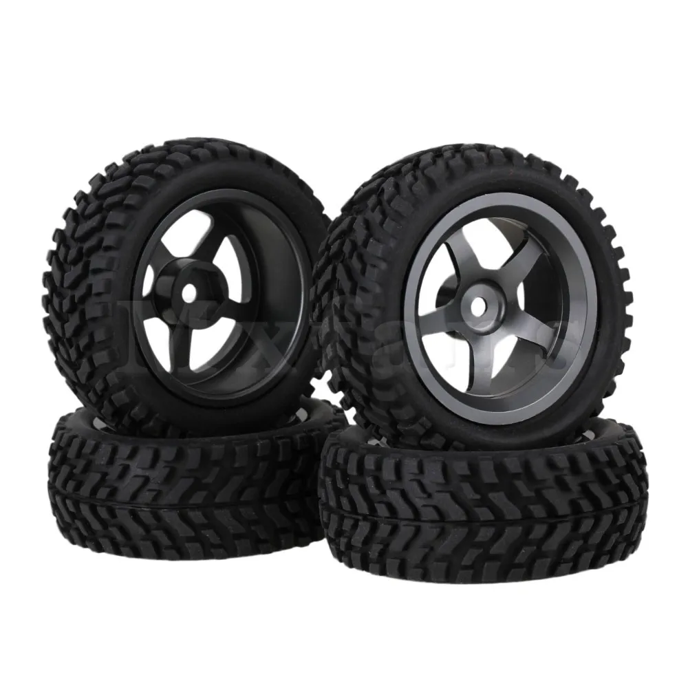 

Mxfans 4 x RC1:10 On Road Car Rubber Beard Tyre with Silver-Gray Alloy 5-Spoke Wheel Rim