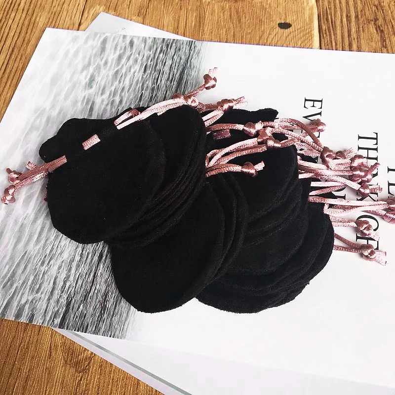 

50pcs/lot Pink Ribbon Flannel Bag Pouch For Bead Charm Bracelet Women Original Europe Jewelry Black Bags Outer Packaging