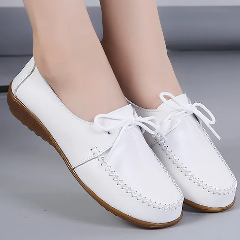 Genuine leather flats ladies Oxford shoes big size 270 loafers solid white shoes women new arrival casual flats woman shoes