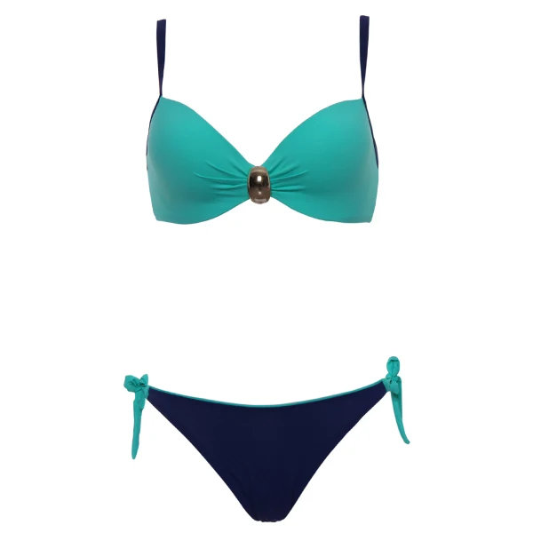 Andzhelika, купальный костюм размера плюс, бикини, для женщин, мягкая чашка, кнопка, аксессуары, Холтер, купальный костюм, Одноцветный купальник, летний, для вечеринки, для пляжа - Цвет: Green blue