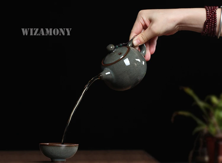 WIZAMONY, Подарочная посылка, комплект из 3 предметов, высший сорт, Китайский Longquan Celadon, древняя глазурь, ручной работы, китайский фарфоровый чайный сервиз для кунг-фу