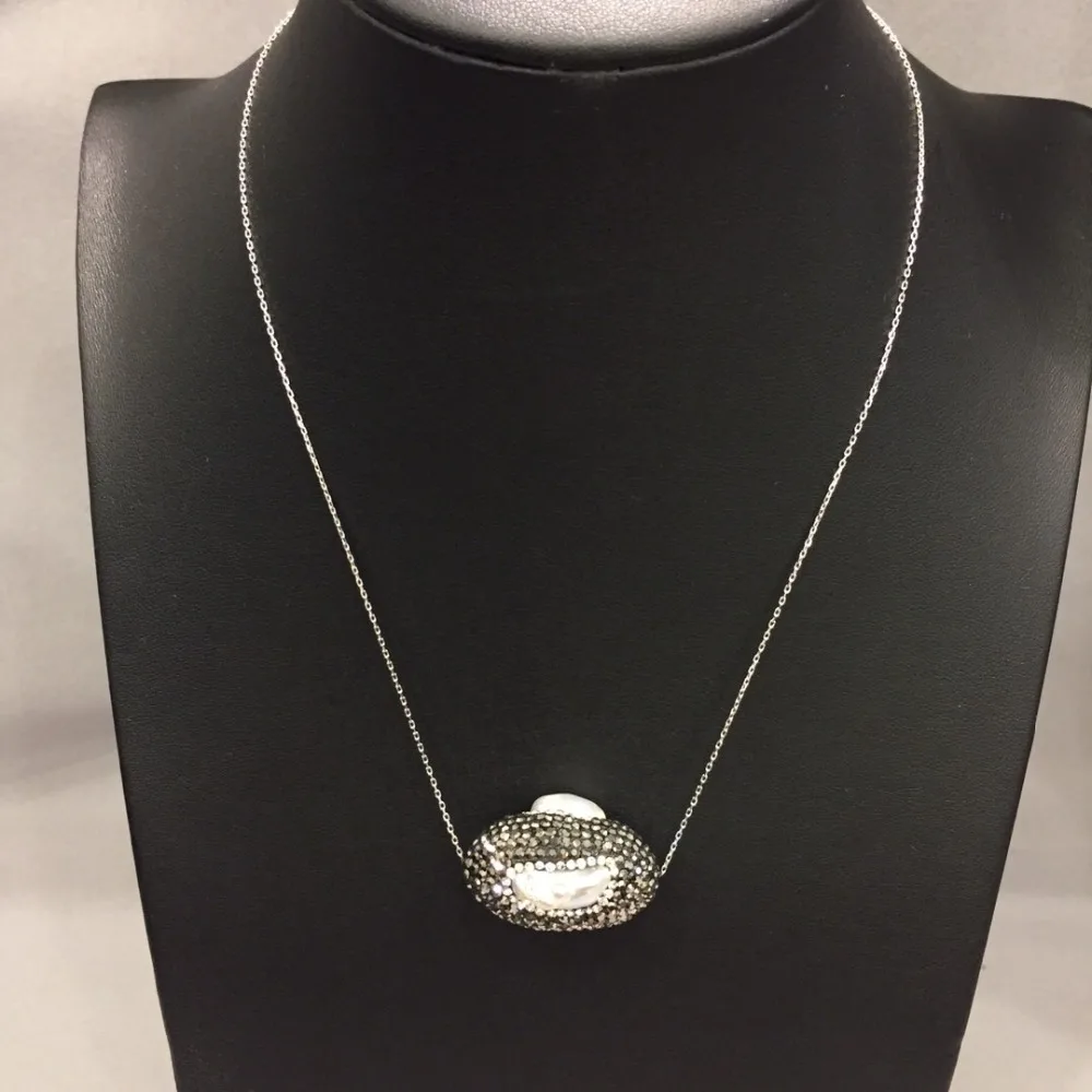 

vintage 100% real fresh water pearl pendant necklace 925 sterling silver fine women jewelry free shipping