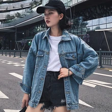 Brief Oversized Jeans Jacket Women Casual Solid Pockets Turn-down Collar Denim Jackets Autumn Vintage Loose Single Breasted Coat Brief Oversized Jeans Jacket Women Casual Solid Pockets Turn-down Collar Denim Jackets Autumn Vintage Loose Single Breasted Coat
