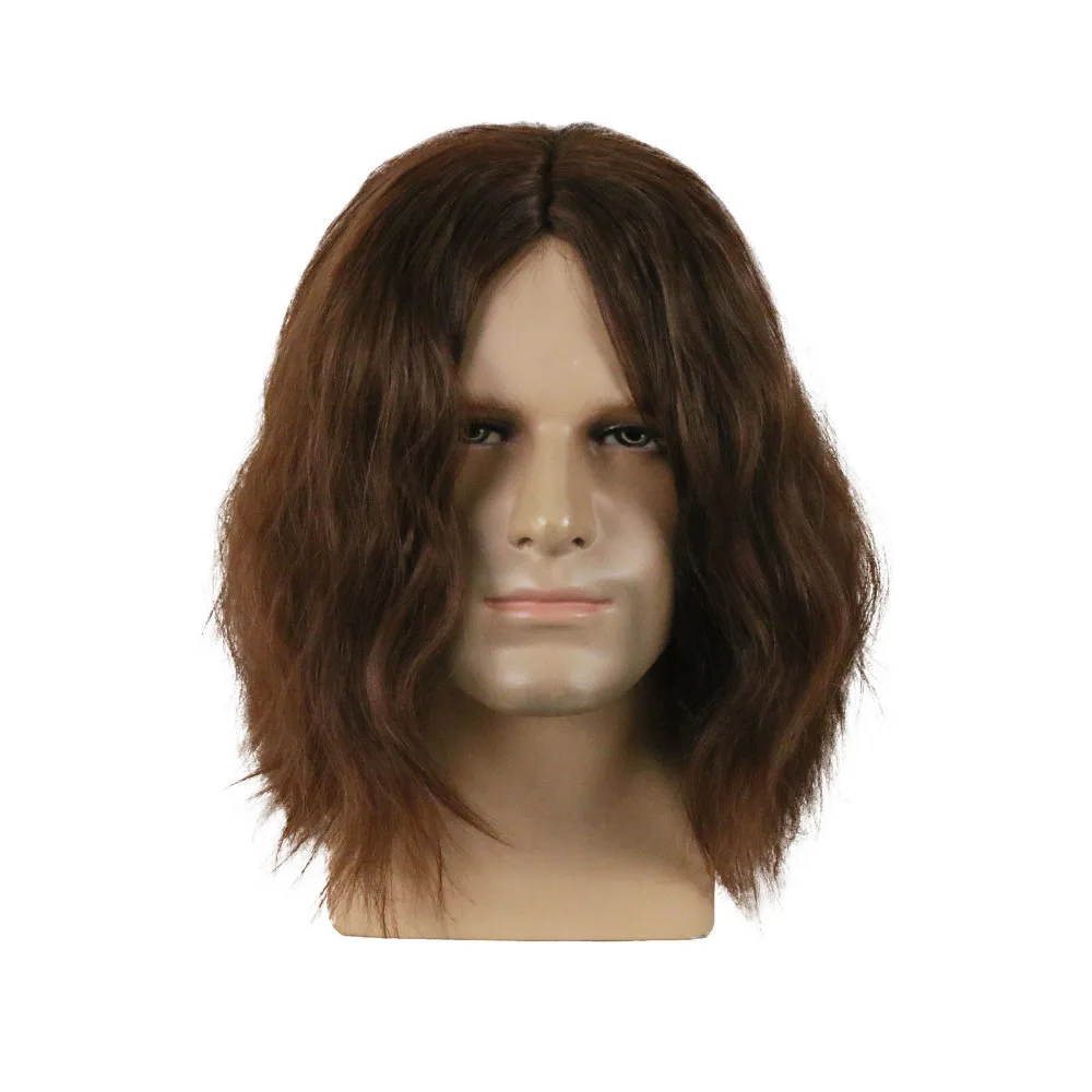 Captain America Civil War Winter Soldier Bucky Barnes Costume Cosplay Dark Brown Wigs Party Halloween Hair Toupee (6)